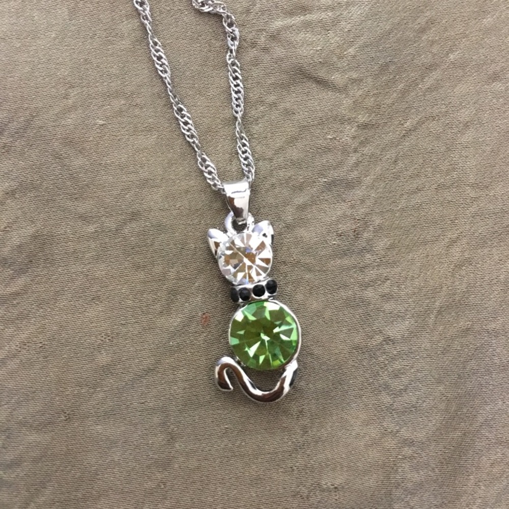 3/$25** Green Swarovski Elements Cat necklace
